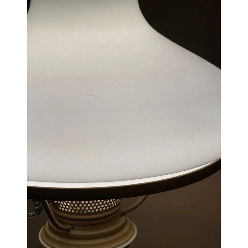 VTG Electric Parlor Lamp Faux Oil Hurricane Greenish Yellow, Milk Glass Shade